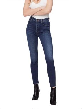 Mother Stunner Ankle Fray High-Rise Dark Blue Skinny Jeans - Women's 26